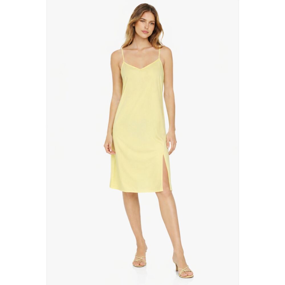 Urban Outfitters Yellow Slip Dress S Semi Sheer V-Neck Side Slit NWT Made USA
